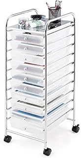 COSTWAY 10/20 Drawers Storage Trolley, Home Office Stationary Rolling Cart with 4 Wheels, Multipurpose Mobile Organiser Shelving Unit for Makeup Beauty Salon (10 Drawers, Transparent)