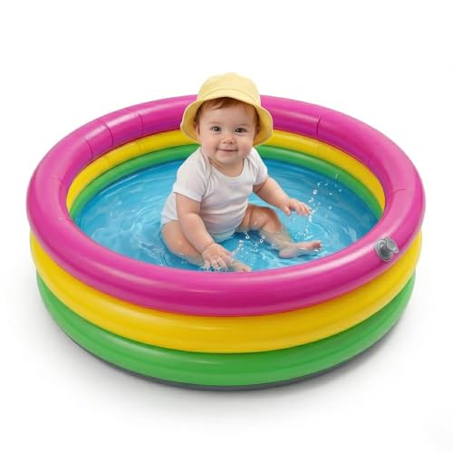 Image of EYUVAA LABEL Kids Swimming Pool Inflatable Baby Pool for 0-3 Years 2 Feet 3-Ring Round Splash Pool with Soft Inflatable Bottom Baby Bath Tub for Indoor, Balcony & Garden Play