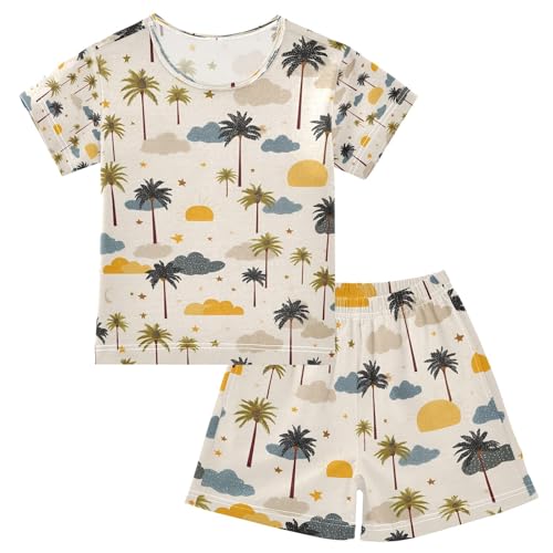 senya Palm Trees Clouds Summer Pajamas Set Short Cotton Sleepwear 2 Piece