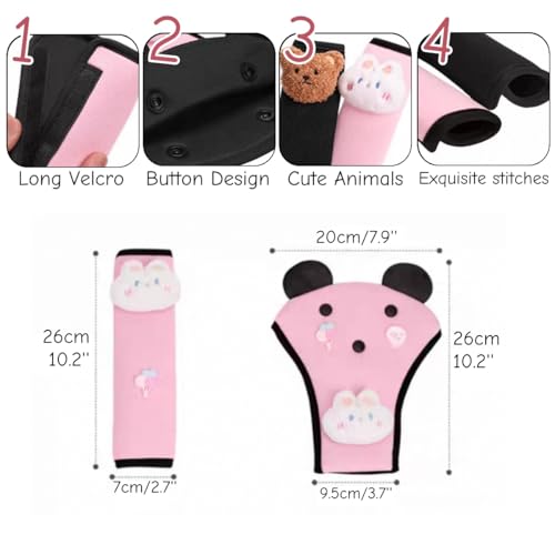 Zigihos Seat Belt Cover Pad for Kids, Cute Animal Child Seatbelt Covers for Girls and Boys (Bear(Black)) - Thumbnail 4