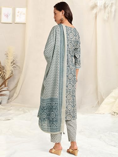 Image of MIRCHI FASHION Women's Straight Fit Pure Cotton Printed Kurta Set with Dupatta and Trouser