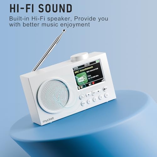 Mycket Tragbares DAB/DAB+ Radio, UKW Digital Radio mit 2025 Neuesten Signalempfängertechnologie, FM Wiederaufladbar Radio mit Bluetooth 5.0, Dual Wecker, 40 Voreingestellte, 2,4 \großes Farbdisplay