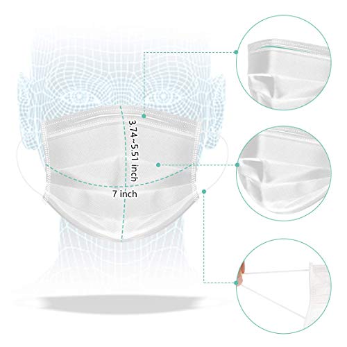 Image of Wecolor 100 Pcs White Masks, Disposable Face Mask, 3 Ply Protection Masks