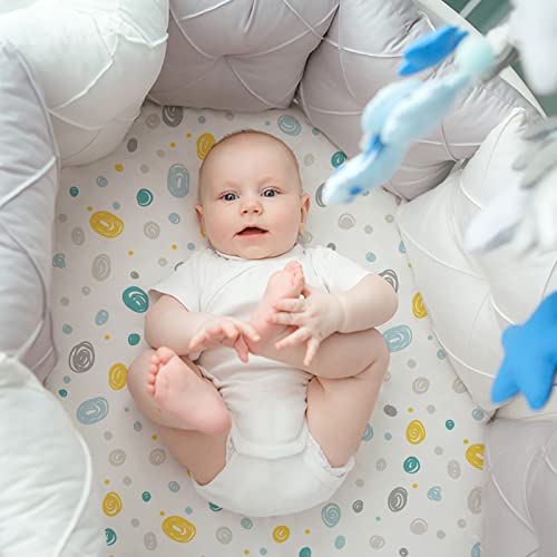Image of Gllquen Baby Bassinet Sheets 4 Pack, Breathable Cozy Fitted Mattress Sheet | 32 inchx16 inch Soft Baby Sheets for Boys Girls, Compatible with Halo, Snoo, Uppababy, Universal fitted,Baby Gift, Dinosaur