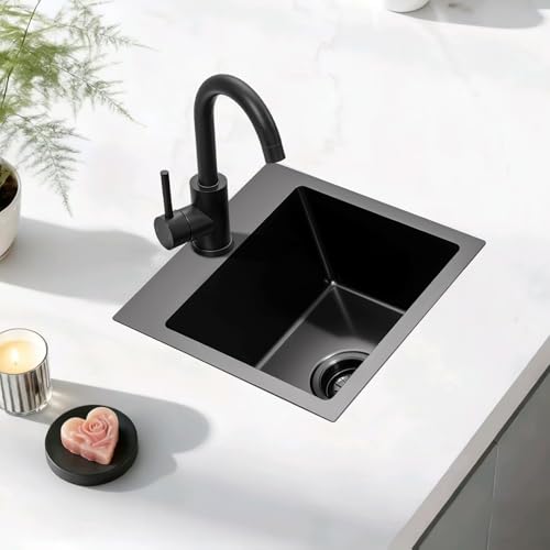 Gunmetal Black bar sink 15 inch Drop in Bar Sinks Modern Stainless Steel Small Kitchen Sinks Single Bowl RV Sink with Faucet Combo by Wupste - Used condition - Image 3
