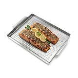 Amig - Bandeja para Asar Pescado en Barbacoa - 40 x 30 x 4 cm - Fabricado en Acero Inoxidable - Evita Que el Pescado se Rompa o cuele por la Parrilla - Mod. AM08