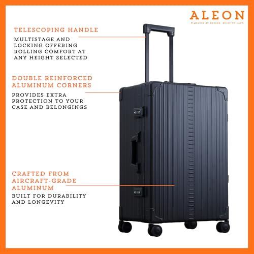 All Aluminum Lightweight 26" Premium Checked Bag Luggage with Suiter, Hardshell Suitcase w/Spinner Wheels, TSA-Approved, Heavy Duty Roller for International Travel and Business Flight (Onyx)2