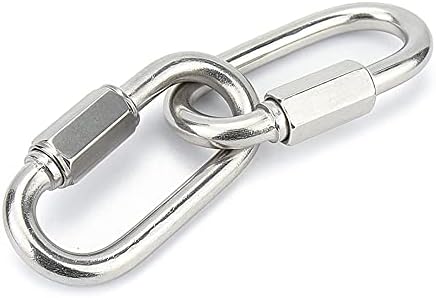 BuxiuGK 4Pcs Quick M6 Chain Links,304 Stainless Steel Heavy Duty D Shape Locking Quick Link Chain Connector Lock Screw Carabiner Max 120kg