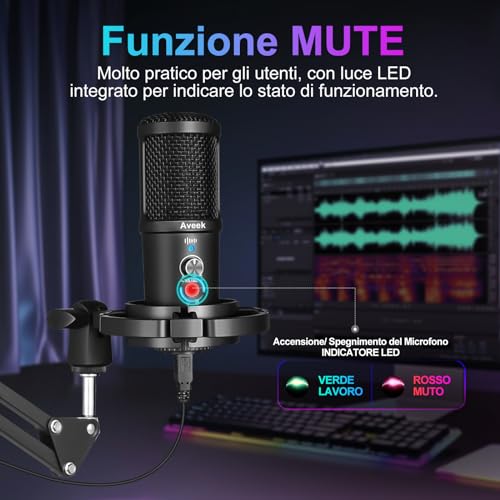 Aveek Microfono A Condensatore Usb Per Pc E Mac, Compatibile Con Smartphone, Podcast, Registrazione Musicale, Asmr, Canto Professionale, Cardioide Con Asta Regolabile E Supporto Per Phone E PS4 - 6