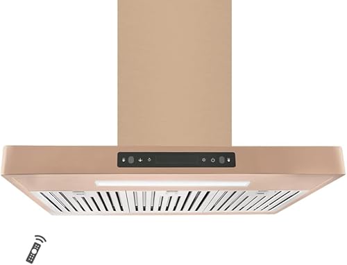 Vesta Copenhagen 800CFM - Campana extractora de acero inoxidable dorado de 36 pulgadas, con control táctil de 6 velocidades, ventilación redonda de