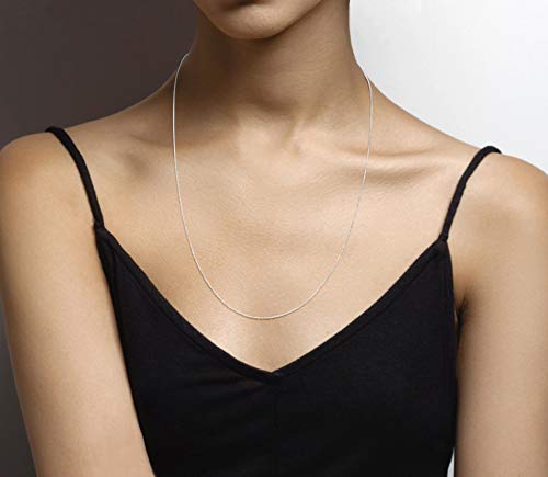 Miabella 925 Sterling Silver Or 18Kt Yellow Gold Over Silver Italian 1Mm Adjustable Solid Diamond-Cut Thin Bolo Box Chain Necklace For Women 14-24 Inch Made In Italy (Sterling Silver) #TOP5