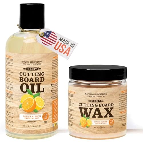 CLARK'S Food Grade Mineral Oil (12oz) and Carnauba Wax (6oz) Set - 100% Natural Butcher Block Oil and Cutting Board Wax - Food Safe Beeswax and Wood Cutting Board Oil with Orange & Lemon Ext