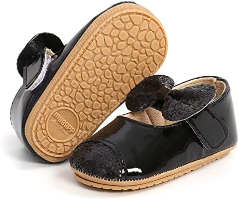 Baby Girls Mary Jane Flats Shoes PU Vamp Non-Slip Rubber Soft Sole Moccasins Toddler First Walkers Princess Dress Shoes Black 13CM
