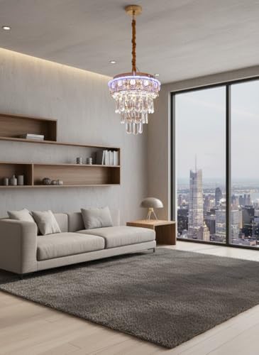 Image of swanart Aurivon Rotating Crystal Chandelier with Bluetooth Speaker and Multi-Color LED, K9 Crystal Hanging Light for Living Room and Bedroom, Modern Luxury Musical Ceiling Lamp