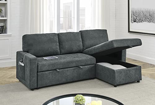 Uhome Upholstered Sleeper Sofa With Usb Ports Sectional Couch Reversible Sofabed, Full Xl, Gray #TOP1