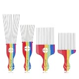 【Diseño de dientes anchos】 El peine de metal Afro Pick está diseñado con dientes anchos que pueden reducir eficazmente la rotura del cabello y los tirones, también asegura la ventilación cuando se usa con secador de pelo. Dientes largos de peine, mango antideslizante con forma de puño que te ayuda a colocar capas de cabello.