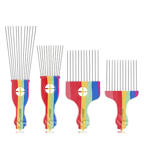 Afro Hair Comb, Hair Pick Comb Smooth African American Hair Brush Metal Hair Coloring Combs Wide Tooth Hairdressing Styling Tool for Natural Curly Hair Style 4 Pcs Set