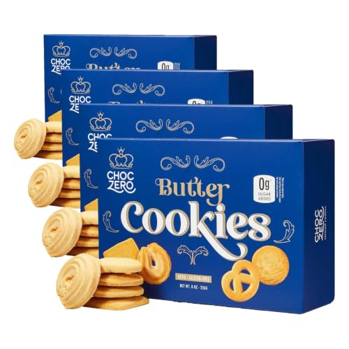 Image of ChocZero Sugar Free Butter Cookies, Danish Shortbread Cookies, Gluten Free, No Sugar Alcohols, Keto, High Fiber, 8 oz Box (Pack of 4)