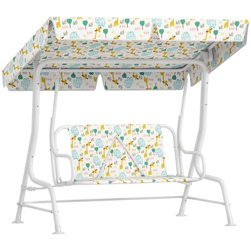 AIYAPLAY Kinder Hollywoodschaukel 2-Sitzer Kinderschaukel mit verstellbarem Sonnendach, Sicherheitsgurt Gartenschaukel für 3-6 Jahre Kinder...