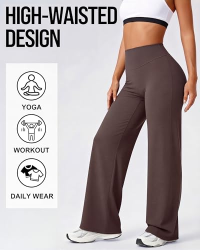 Image of Coume 2 Pack Women Workout Leggings Straight Wide Leg No Front Seam Yoga Gym Pants High Waist Buttery Soft Stretch Leggings