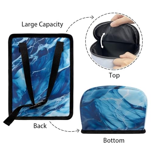 Image of Car Trash Bag with Lid - Collapsible, Waterproof Car Organizer and Storage Accessory for Women, Dark Blue Marble Print