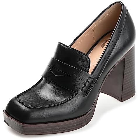 Journee Womens Ezzey Loafer Mid Stacked Heel Square Toe Pumps Cover