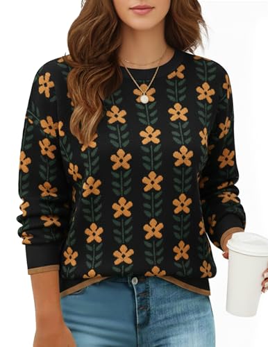 GraceSelect Black Fall Pullover Sweaters for Women Crewneck Long Sleeve