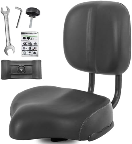 Bike Seat with Backrest, Oversized Comfortable Ergonomic Design Bicycle Saddle for Men and Women Adjustable Height Bike Saddle for Tricycle City Bike Commuter(Black)
