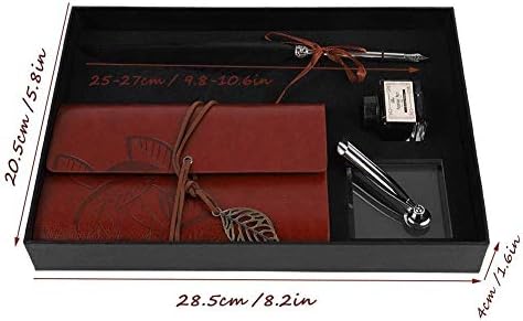 VBESTLIFE Quill Pen, Vintage Calligraphy Feather Dip Pen Ink Leather Notebook Set Stationery Gift Box(Black)