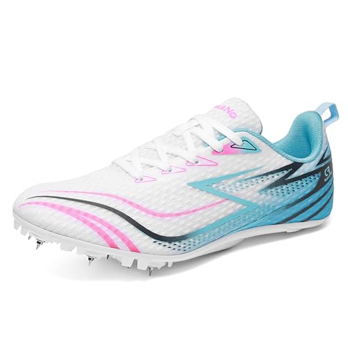 ZHENSI Zapatillas De Atletismo para Hombre Y Mujer con 8 Clavos Zapatillas Profesionales para Correr Saltar Y Competir,Azul,38 EU