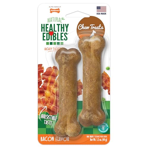 Image of Nylabone Healthy Edibles Dog Treats, Bacon Flavor, X-Small, 2 Count | Natural dog chews, made in USA, highly digestible, vet recommended, long lasting chews for small dogs up to 15 lbs