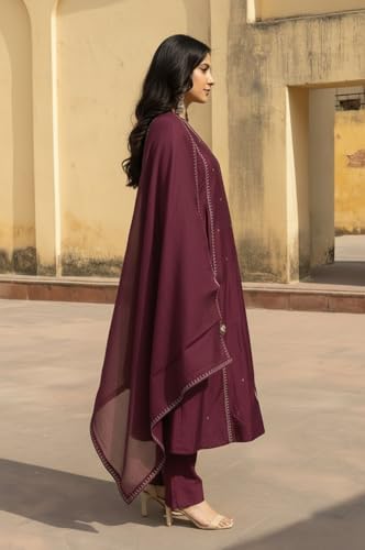 Image of ANNI Designer Women Ethnic Kurta Pant Set Rayon Viscose Straight Fit Solid Embroidered Dupatta Traditional Indian Wear Outfit Suitable Casual Festive Office Styling