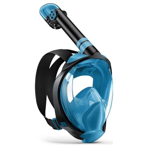 Zenoplige Full Face Snorkel Mask Latest Breathing System, 180 Panoramic Foldable Diving Mask with Detachable Camera Mount, Anti Fog Anti Leak Snorkeling Gear (Gray Blue, L)