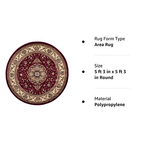 Safavieh Lyndhurst Collection 5'3" Round Red / Ivory Lnh329C Traditional Oriental Non-Shedding Dining Room Entryway Foyer Living Room Bedroom Area Rug #TOP4