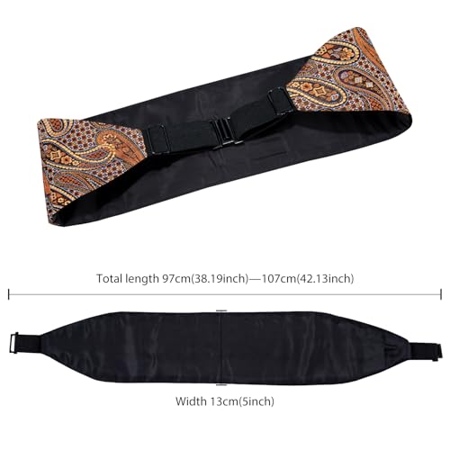 Image of Dubulle Mens Cummerbund and Bow Tie Set Paisley Floral Pretied Bowties for Men Pocket Square Cufflinks Wedding Business