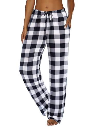 Image of Ekouaer Women Pajama Pants Comfy Pj Bottom with Pockets Stretch Plaid Sleepwear