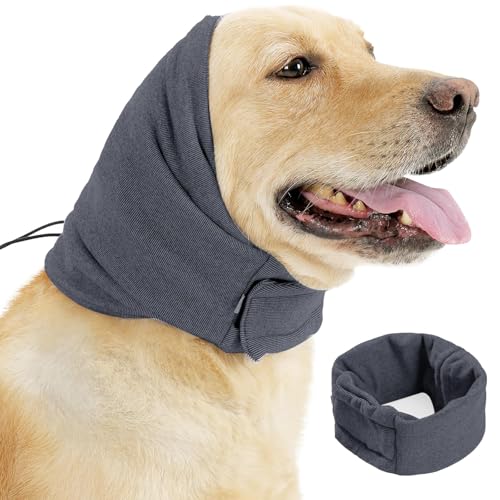 YHZNAGEM Hundehals und Ohrenwärmer für Hunde, Ohrenschutz Hund, Gehörschutz Hund, Hundestirnband für Angstlinderung, Gehörschutz-Ohrenschützer, Einstellbare Multifunktionale (Grau, S)