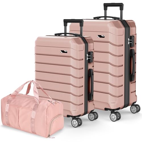 ExoRoute Luggage Sets 3 Piece Hardside Carry On Suitcase with Spinner Wheels Lightweight Durable Luggage for Travel | TSA Lock Expandable Suitcase Set for Men and Women20/26in (Rose Gold)