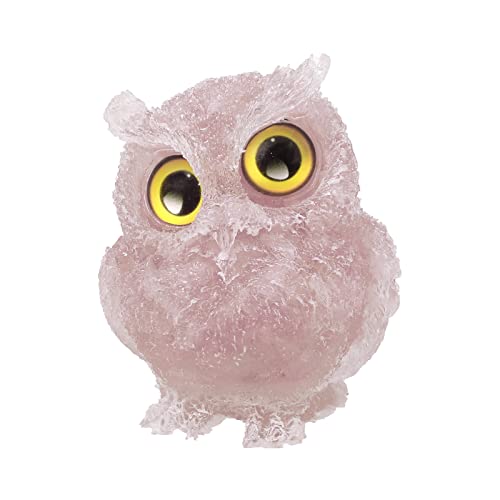 mookaitedecor 3 Inch Rose Quartz Crystal Owl Figurine Ornament for Home Office Decor Housewarming Gift Large Pink Owl Gift for Women Men Resin Stone Animal Sculpture Statue Good Luck Ornament