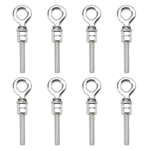 Image of 8Pcs M8 Ring Eye Bolt 304 Stainless Steel Welded Closed Screw Rod Hook with Washers Nut Metric Thread