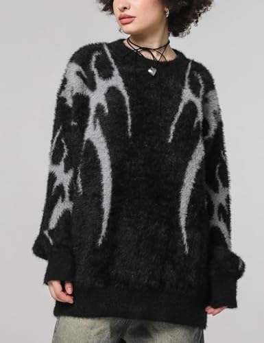 Yimoon Mens Oversized Sweaters Y2K Aesthetic Flame Graphic Crewneck Knitted Casual Pullover Long Sleeve Jumpers3