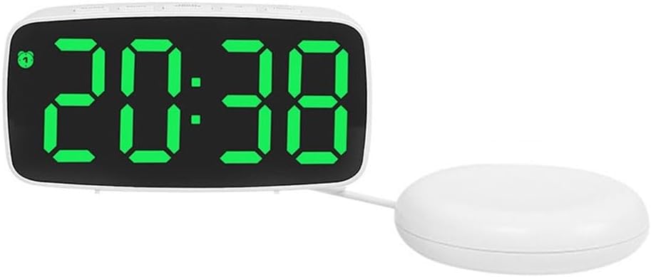 Sturdy Smart Digital Alarm Clock, with Green LED Display, Adjustable Brightness Snooze Vibration Alarm, USB Rechargeable Travel Bedside Clock for Bedroom Desk(D)