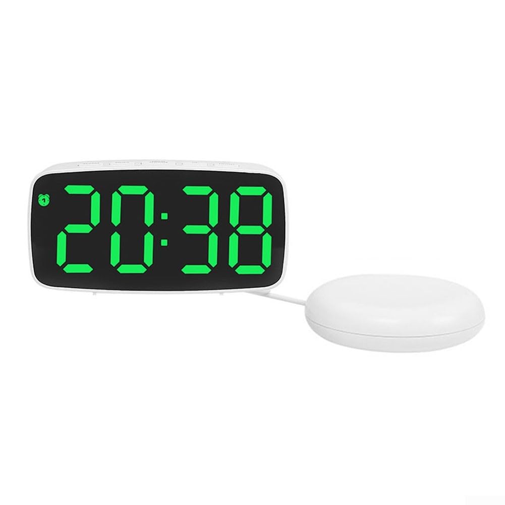 Sturdy Smart Digital Alarm Clock, with Green LED Display, Adjustable Brightness Snooze Vibration Alarm, USB Rechargeable Travel Bedside Clock for Bedroom Desk(D)