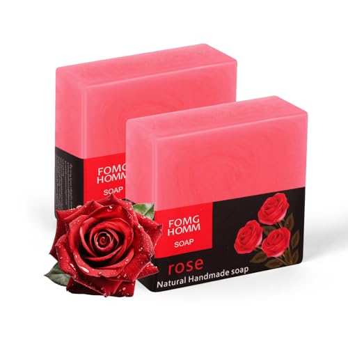 AYBUY Jabón Natural de Rosa Mosqueta, Jabón Exfoliante, Barra Exfoliante para Rostro y Cuerpo, Jabóns de baño iluminador de limpieza profunda, Limpieza Facial para Piel Grasa y piel seca (2 * 100 g)
