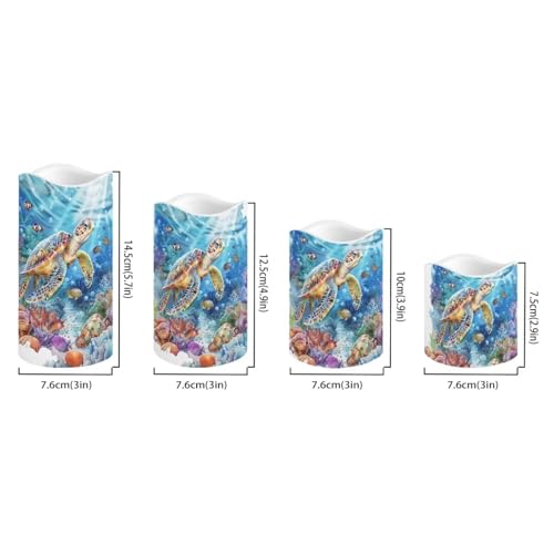 Image of Sea Turtle Pillar Candles Bulk Led Flameless Battery Operated Candles with Timer Remote Color Changing Electric Fake Candles for House Warming Home Decorations Set of 4