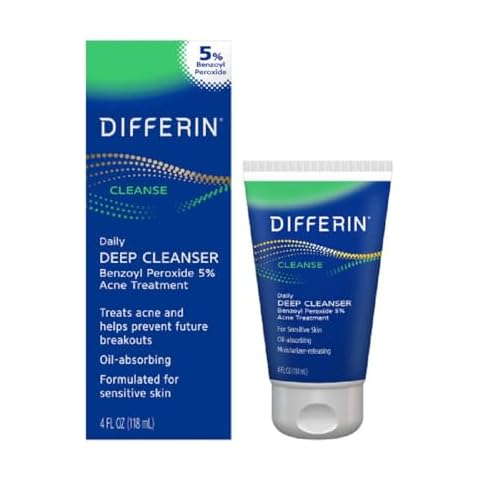 Differin Acne Face Wash with 5% Benzoyl Peroxide, Daily Deep Cleanser by the makers of Differin Gel, Gentle Skin Care for Acne Prone Sensitive Skin, 4 oz (Packaging May Vary) Cover
