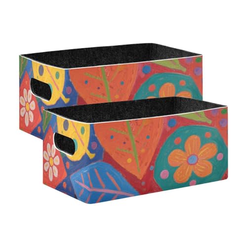 voucong Cartoon Colorful Butterfly Leaves Fabric Storage Bins Baskets 2 Pack Foldable Closet...