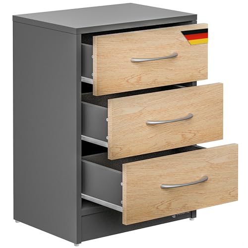 CASARIA Nachttisch mit 3 Schubladen Holz Grau – Ansicht 1