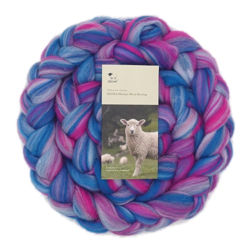 Image of DICHA Fine Merino Wool Roving - Hand-Dyed in Stunning Color Blends for Needle Felting, Wet Felting, Spinning, and Weaving - Soft Combed Top Fiber - 5oz - Ocean Dream