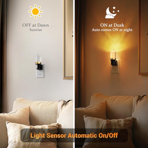 Image of JandCase LED Night Light, Candle Night Lights Plug into Wall Amber, Auto On /Off Light Sensor Nightlight, 0-100LM Brightness Dimmbale Nightlight, for Bathroom Hallway Bedroom Kids Room 2Pack